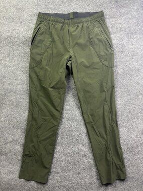 Paskho Jogger Pants Mens 2XL 38x30 Green Woven Elastic Waist Zip Pockets Stretch